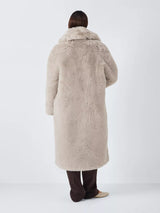John Lewis Women's Fluffy Faux Fur Cocoon Long Coat - Neutral - Size 14