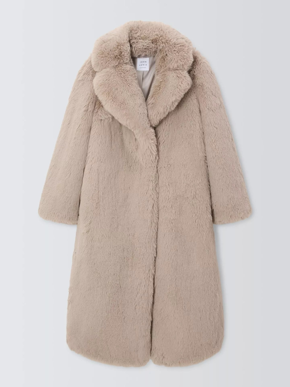 John Lewis Women's Fluffy Faux Fur Cocoon Long Coat - Neutral - Size 14