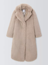 John Lewis Women's Fluffy Faux Fur Cocoon Long Coat - Neutral - Size 14