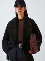 John Lewis Womens Double Breasted Boucle Plain Wool Coat Black - Size 20