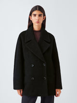 John Lewis Womens Double Breasted Boucle Plain Wool Coat Black - Size 20