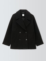 John Lewis Womens Double Breasted Boucle Plain Wool Coat Black - Size 20