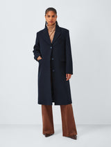 John Lewis Womens Single Breasted Regular Fit Wool Blend Coat Navy - Size 14