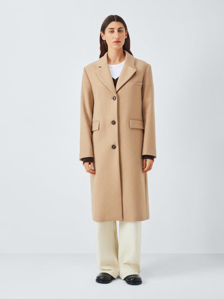 John Lewis Womens Regular Fit Single Breasted Wool Blend Coat - Size 8 Camel