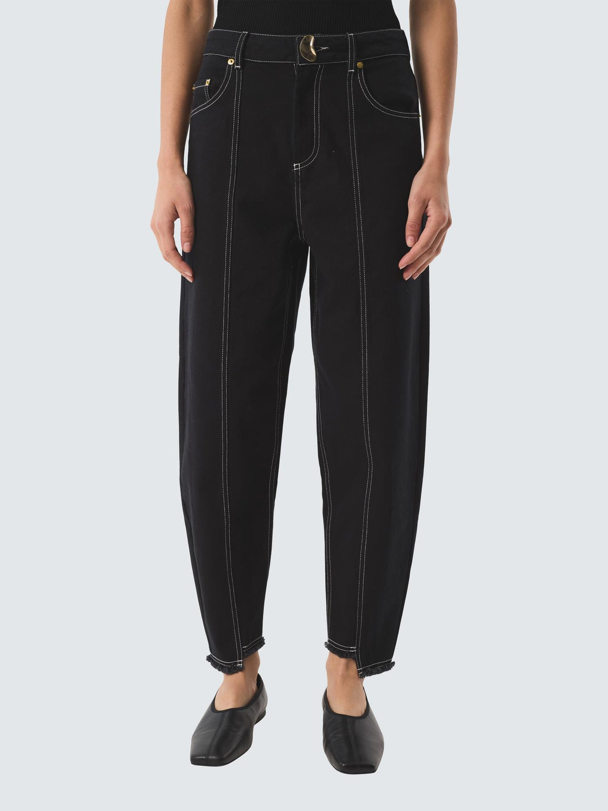 AKYN Sol Womens Cotton High-Rise Regular Length Tapered Jeans Black Size 12