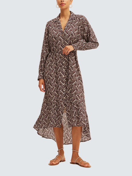 SUMMERY Copenhagen Lina Long Sleeve Midi Shirt Dress - 641 Rum Rosin - XL