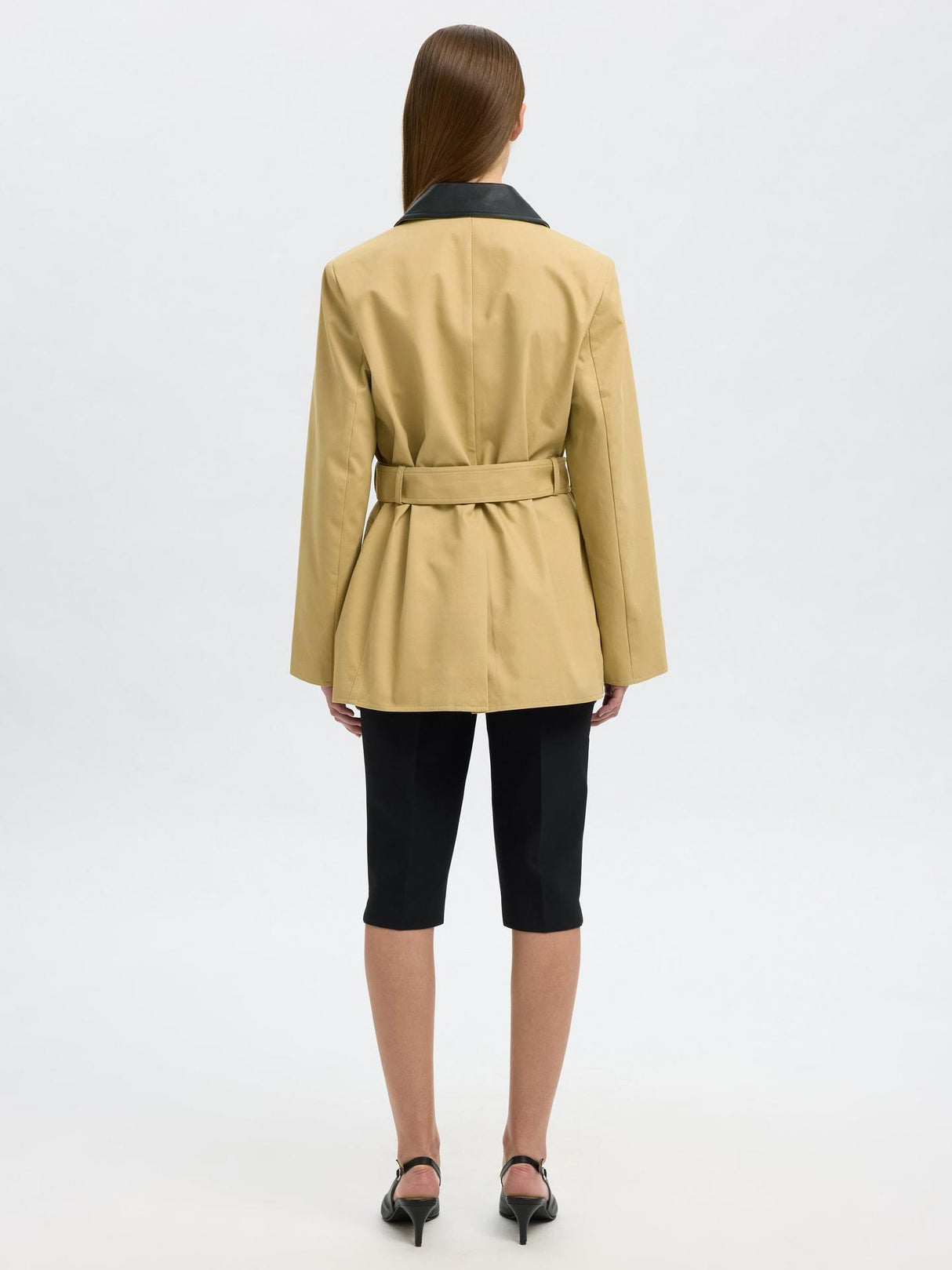 Selected Dua Womens Regular Fit Belted Barn Cotton Jacket Beige - Size 38