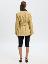 Selected Dua Womens Regular Fit Belted Barn Cotton Jacket Beige - Size 38