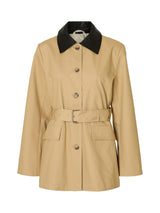 Selected Dua Womens Regular Fit Belted Barn Cotton Jacket Beige - Size 38