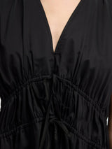 Selected Womens Regular Fit V-Neck Tie Cotton Midi Dress - Size 42 Black