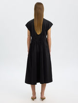 Selected Womens Regular Fit V-Neck Tie Cotton Midi Dress - Size 42 Black