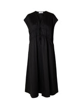 Selected Womens Regular Fit V-Neck Tie Cotton Midi Dress - Size 42 Black