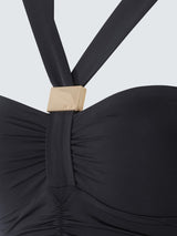 NAIA Beach Selene Womens Nylon Halter Neck Plain Swimsuit Black - Size 10