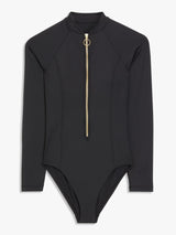 Seafolly Plain Zip Front Surf Womens Nylon Blend Swimsuit Black - Size 10