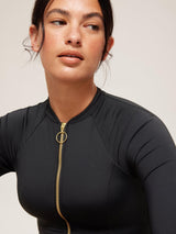 Seafolly Plain Zip Front Surf Womens Nylon Blend Swimsuit Black - Size 10