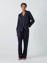 John Lewis Womens Long Sleeve Piped Silk Pyjama Set - Grisaille - Size M