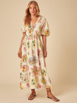 Nobody's Child Starlight Vintage Print Linen Rich Dress - Retro Fruit - UK12