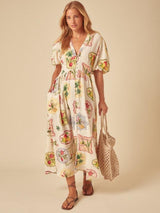 Nobody's Child Starlight Vintage Print Linen Rich Dress - Retro Fruit - UK12