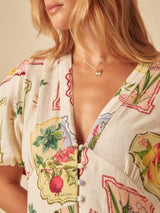 Nobody's Child Starlight Vintage Print Linen Rich Dress - Retro Fruit - UK12