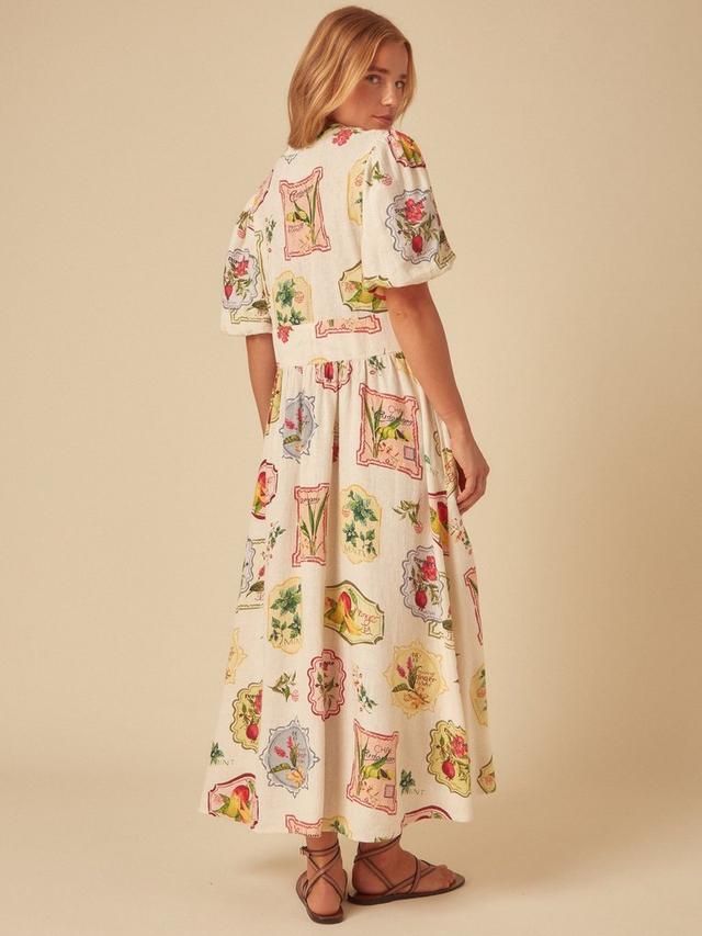 Nobody's Child Starlight Vintage Print Linen Rich Dress - Retro Fruit - UK12