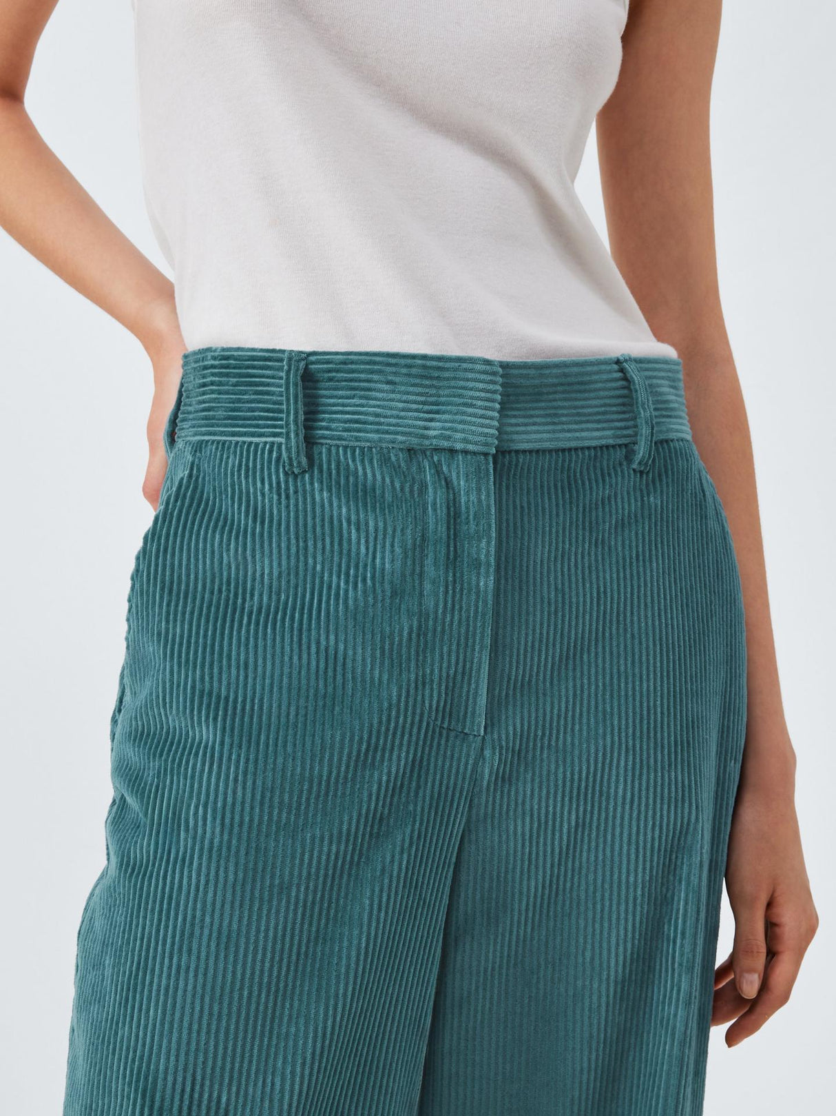 Weekend MaxMara Tania Corduroy Womens Plain Cotton Trousers Teal - Size 12