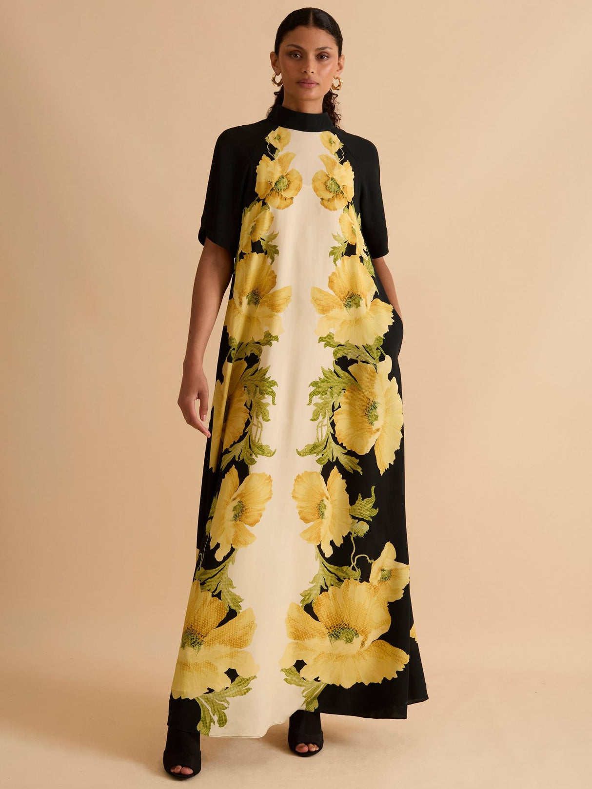 Florere Womens Viscose Floral High Neck Lined Maxi Dress Multi - Size 16