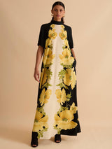 Florere Womens Viscose Floral High Neck Lined Maxi Dress Multi - Size 16