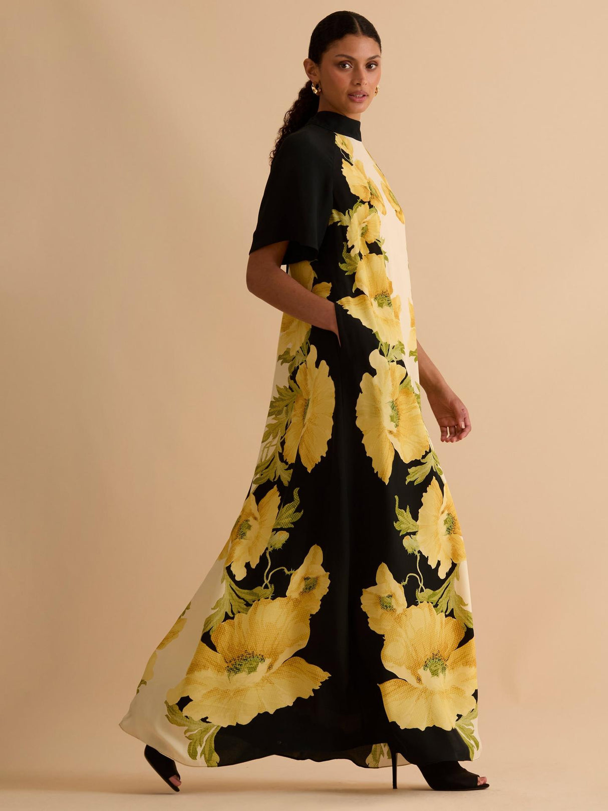 Florere Womens Viscose Floral High Neck Lined Maxi Dress Multi - Size 16