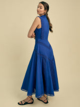 Florere Womens Sleeveless Cotton Lace Detail Lined Midi Dress Blue - Size 8