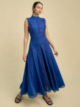 Florere Womens Sleeveless Cotton Lace Detail Lined Midi Dress Blue - Size 14