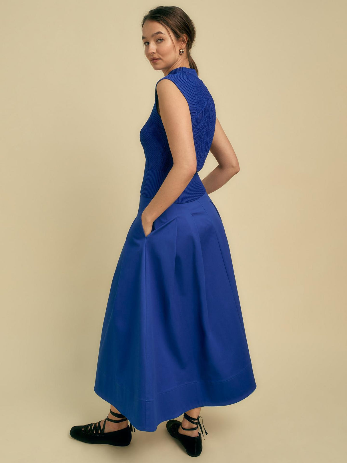 Florere Womens Cotton Blend Regular Fit A-Line Midi Skirt Blue - Size 12