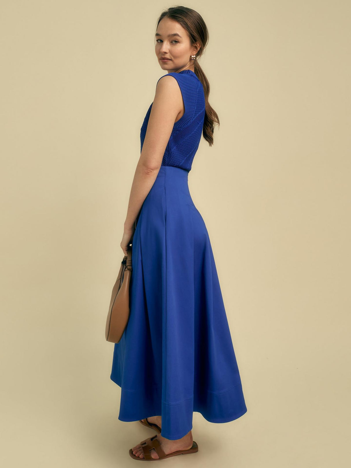 Florere Womens Cotton Blend Regular Fit A-Line Midi Skirt Blue - Size 12