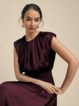 FLORERE Pleated A-Line Sleeveless Midi Womens Dress - Burgundy - Size 8