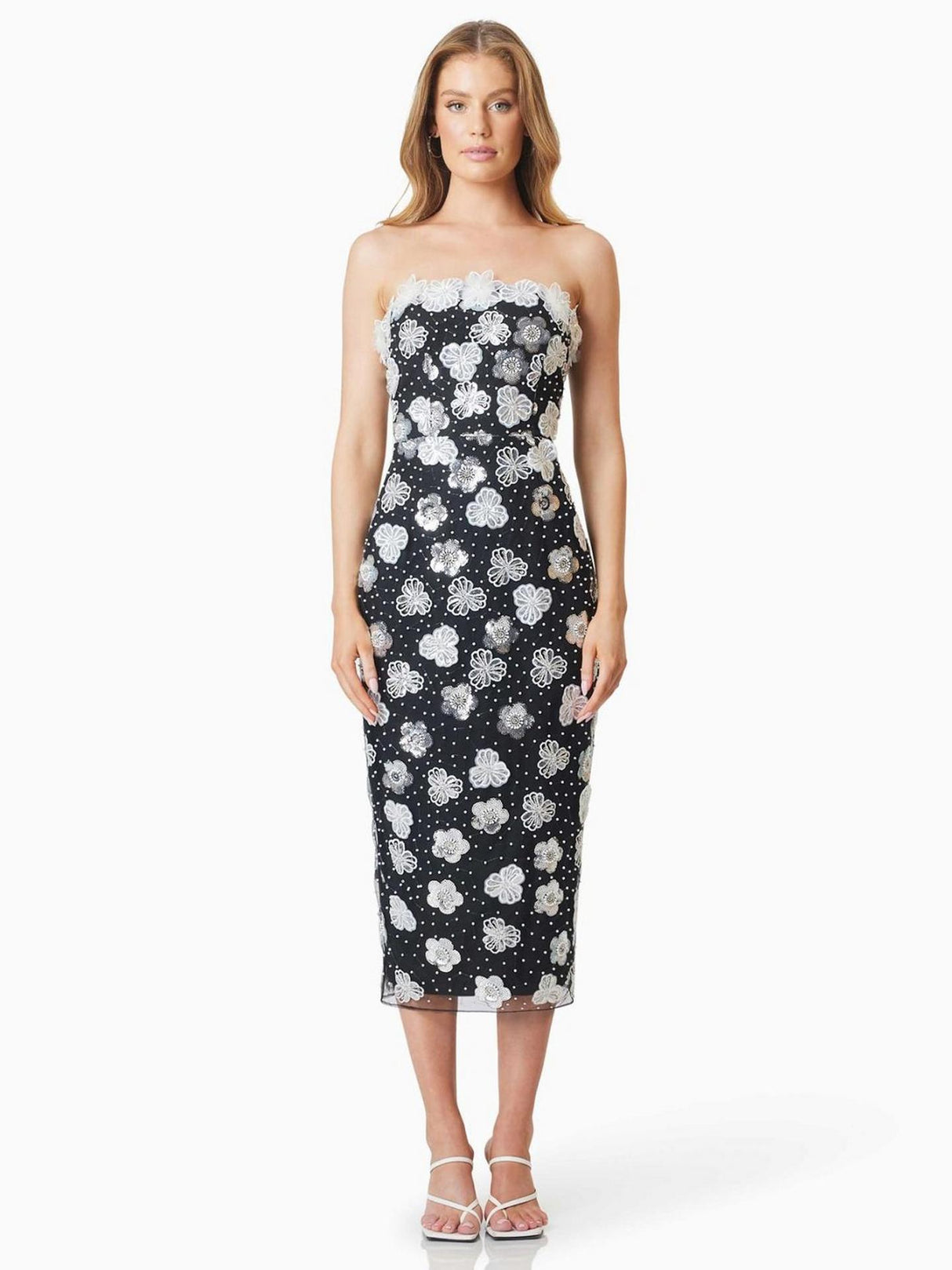 Elliatt Jassamine Womens Polyester Slim Fit Midi Dress Black/White - Medium