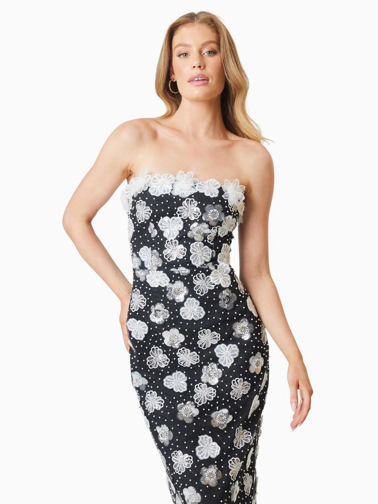 Elliatt Jassamine Womens Polyester Slim Fit Midi Dress Black/White - Medium