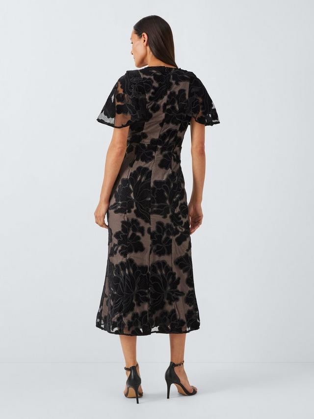 Elliatt Zara Womens V-Neck Velvet Floral Midi Dress Black - Size Medium