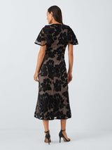 Elliatt Zara Womens V-Neck Velvet Floral Midi Dress Black - Size Medium