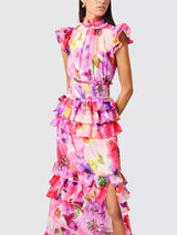 Elliatt Darra Womens Floral High Neck Ruffle Maxi Dress - Pink/Multi - Large
