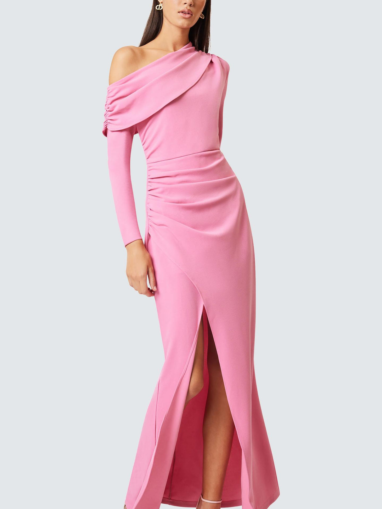 Elliatt Jamie Womens Polyester Asymmetric Ball Gown Maxi Dress Pink - Size L