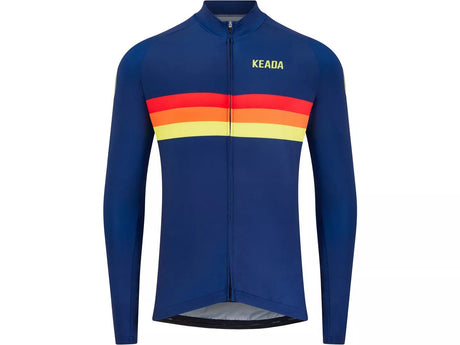 Keada Sports Men's Sunrise Long Sleeve Quick Dry Cycling Jersey - Blue - XXL