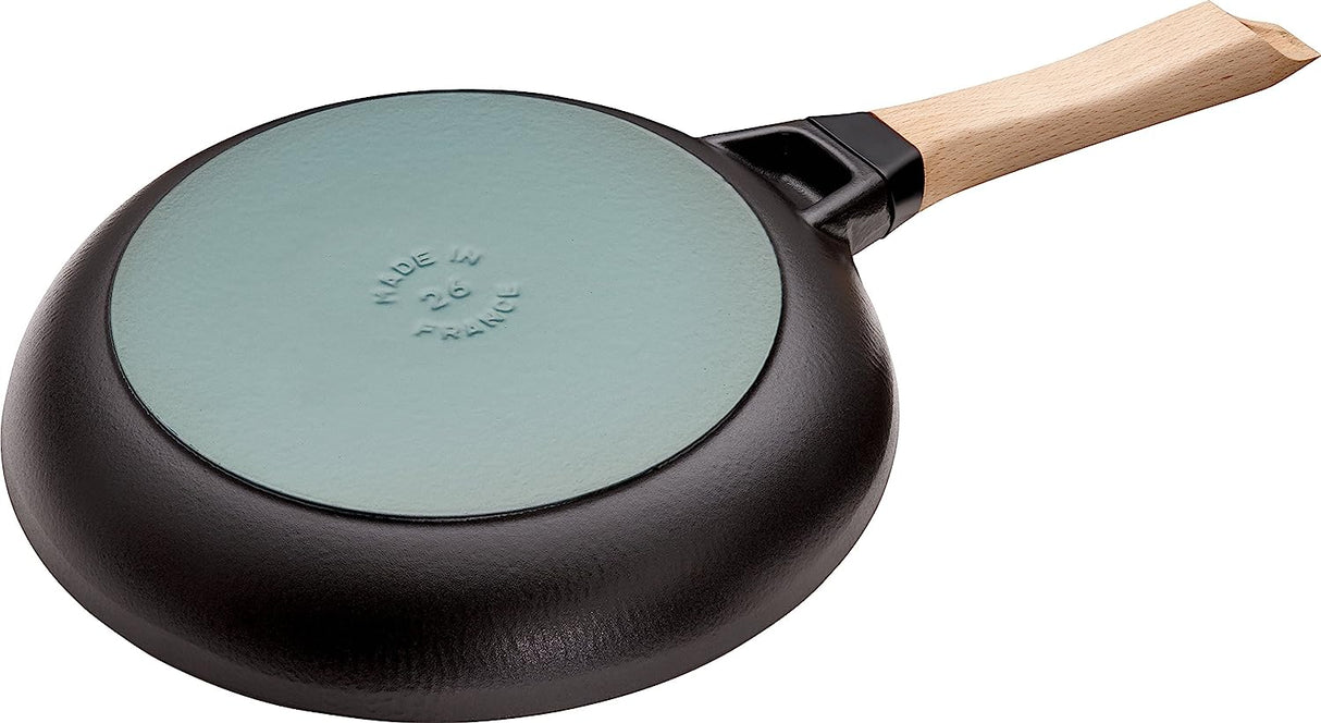 Staub Cast Iron Round Frying Pan with Wooden Handle 20cm - Black - Kazoop 