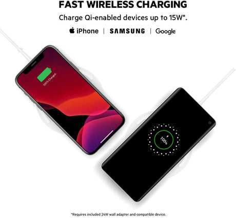 Belkin 15W Qi Wireless Charging Pad with Power Supply - White - Kazoop 