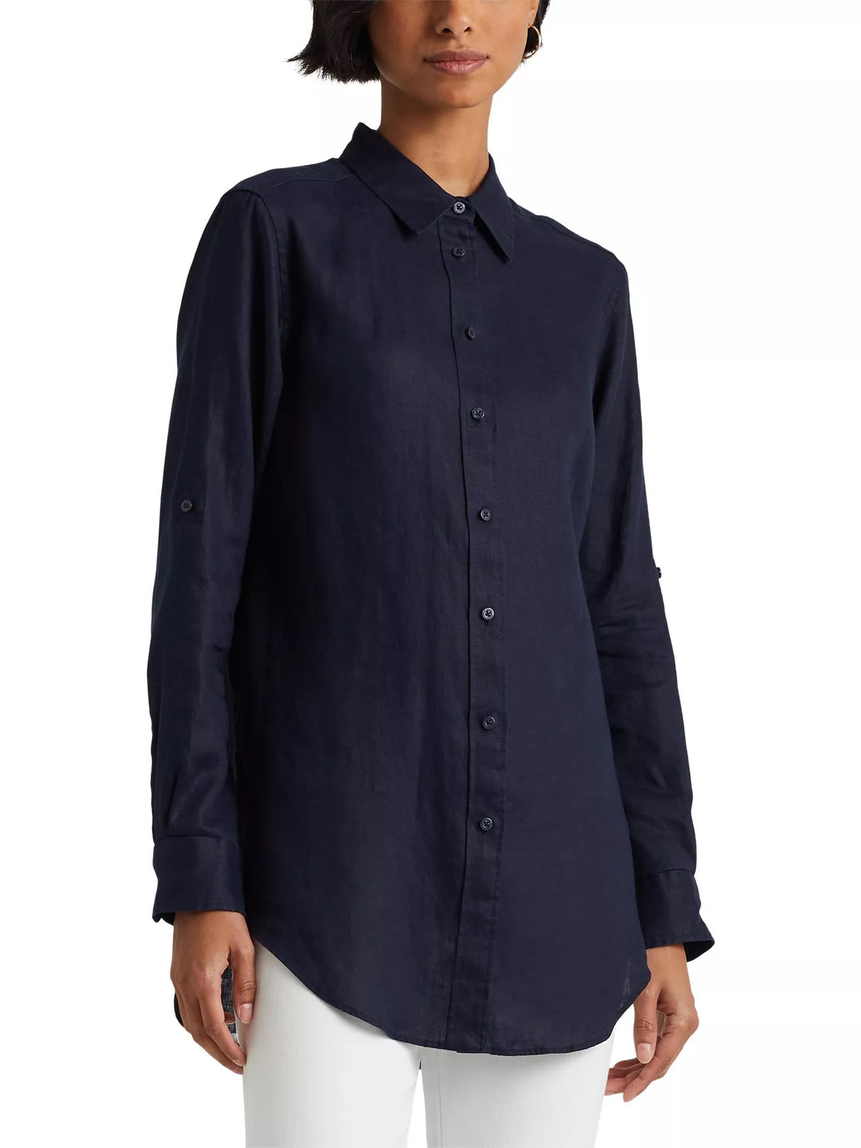 Ralph Lauren Women's Karrie Classic Long Sleeve Linen Shirt - Navy - Small