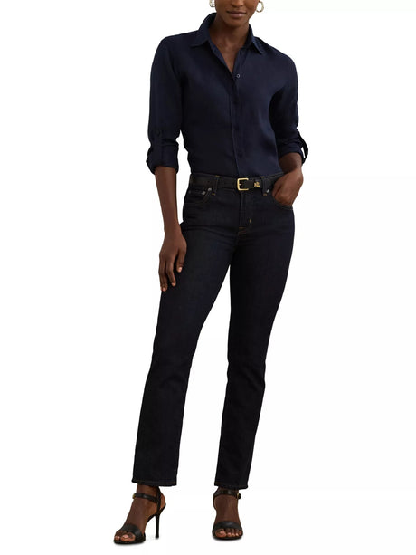 Ralph Lauren Women's Karrie Classic Long Sleeve Linen Shirt - Navy - Small