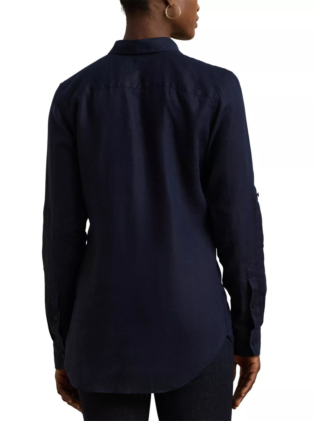 Ralph Lauren Women's Karrie Classic Long Sleeve Linen Shirt - Navy - Small