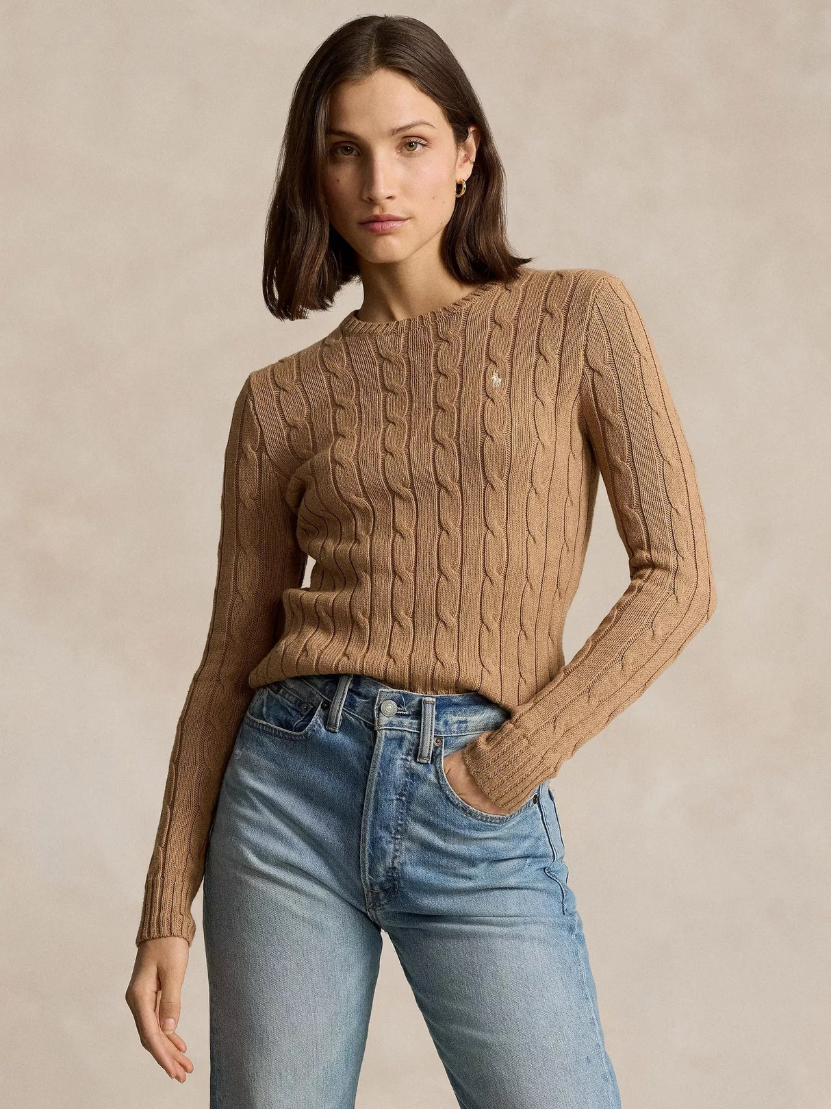 Ralph Lauren Women's Julianna Cable Knit Cotton Jumper - Camel - Size M