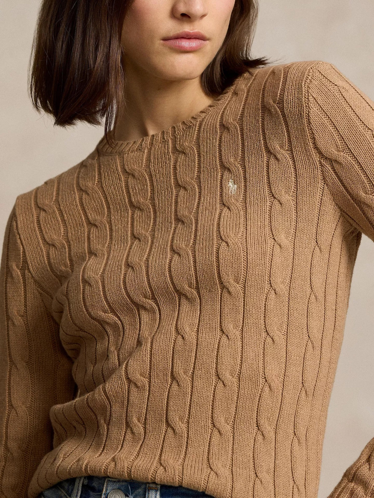 Ralph Lauren Women's Julianna Cable Knit Cotton Jumper - Camel - Size M