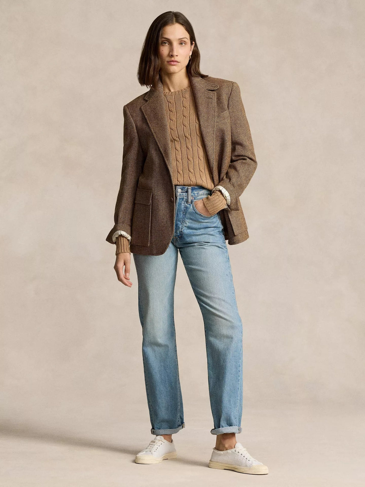 Ralph Lauren Women's Julianna Cable Knit Cotton Jumper - Camel - Size M
