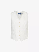 Polo Ralph Lauren Womens V-Neck Regular-Fit Linen Waistcoat White - Size 16