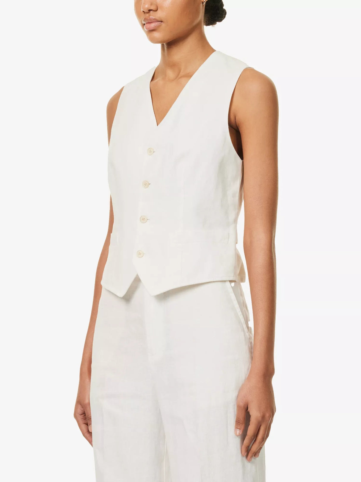 Polo Ralph Lauren Womens V-Neck Regular-Fit Linen Waistcoat White - Size 16